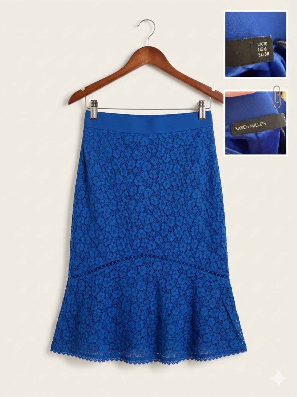 Karen Millen Cobalt Blue Lace Midi Skirt